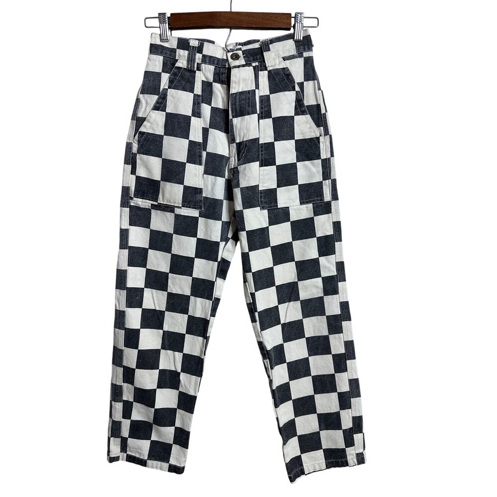 P&Co Black Checkboard 304 Service Fatigue Pants UK 6 US 2 Utility Workwear